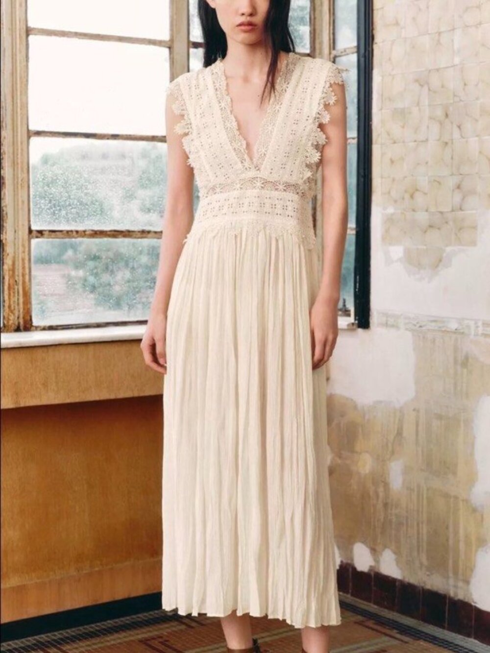 ZARA ZW Collection Ecru Strappy Lace Midi Dress Sz M Bloggers Fave 6895/249 NWT - Picture 3 of 16
